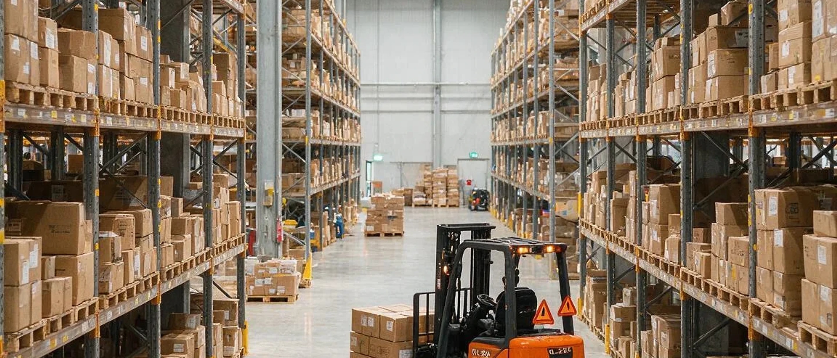Goods stacked in a trading warehouse