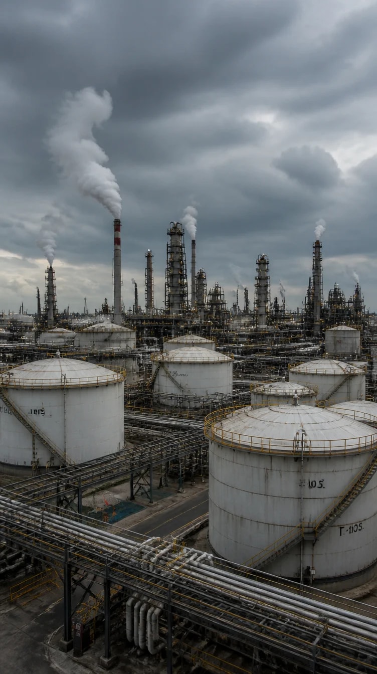 Refinery storage tanks and pipework